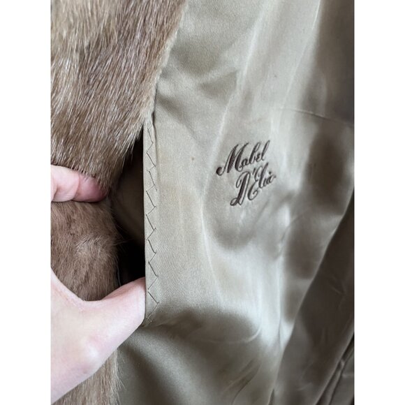 Vintage 60s Mink Fur Coat Tan Double-Breasted Design Long Sleeves Satin Lining - Picture 5 of 11